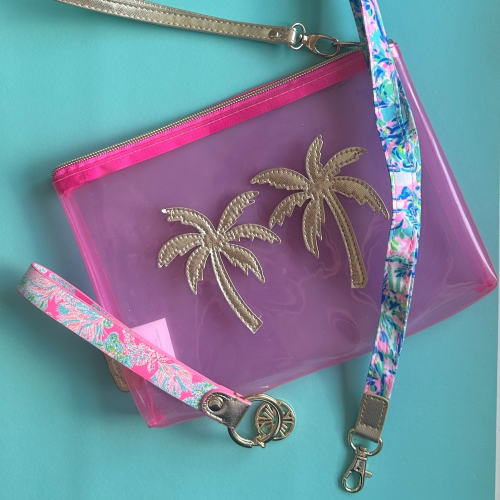 Lilly Pulitzer Goodies! Wristlet, Lanyard & Key Fob -pink palm